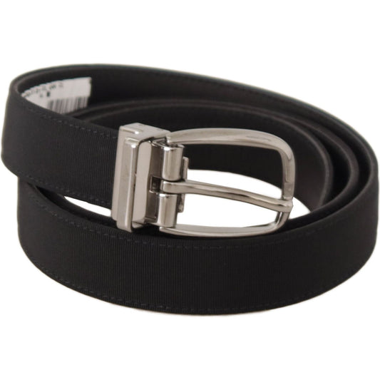 Dolce & Gabbana Elegant Black Leather Designer Belt black-grosgrain-leather-silver-tone-metal-buckle-belt