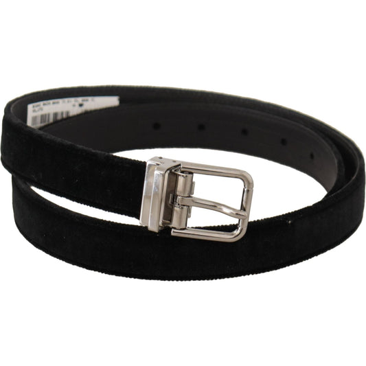 Dolce & Gabbana Elegant Black Velvet Designer Belt black-casual-velvet-silver-metal-logo-buckle-belt