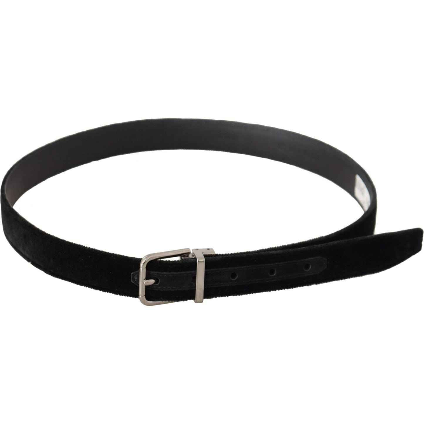 Dolce & Gabbana Elegant Black Velvet Designer Belt black-casual-velvet-silver-metal-logo-buckle-belt