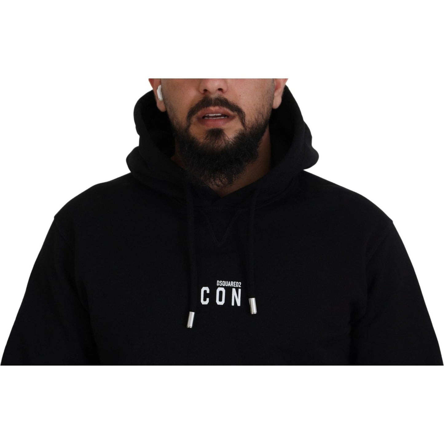 Dsquared² Black Cotton Hooded Printed Men Pullover Sweater black-cotton-hooded-printed-men-pullover-sweater-5