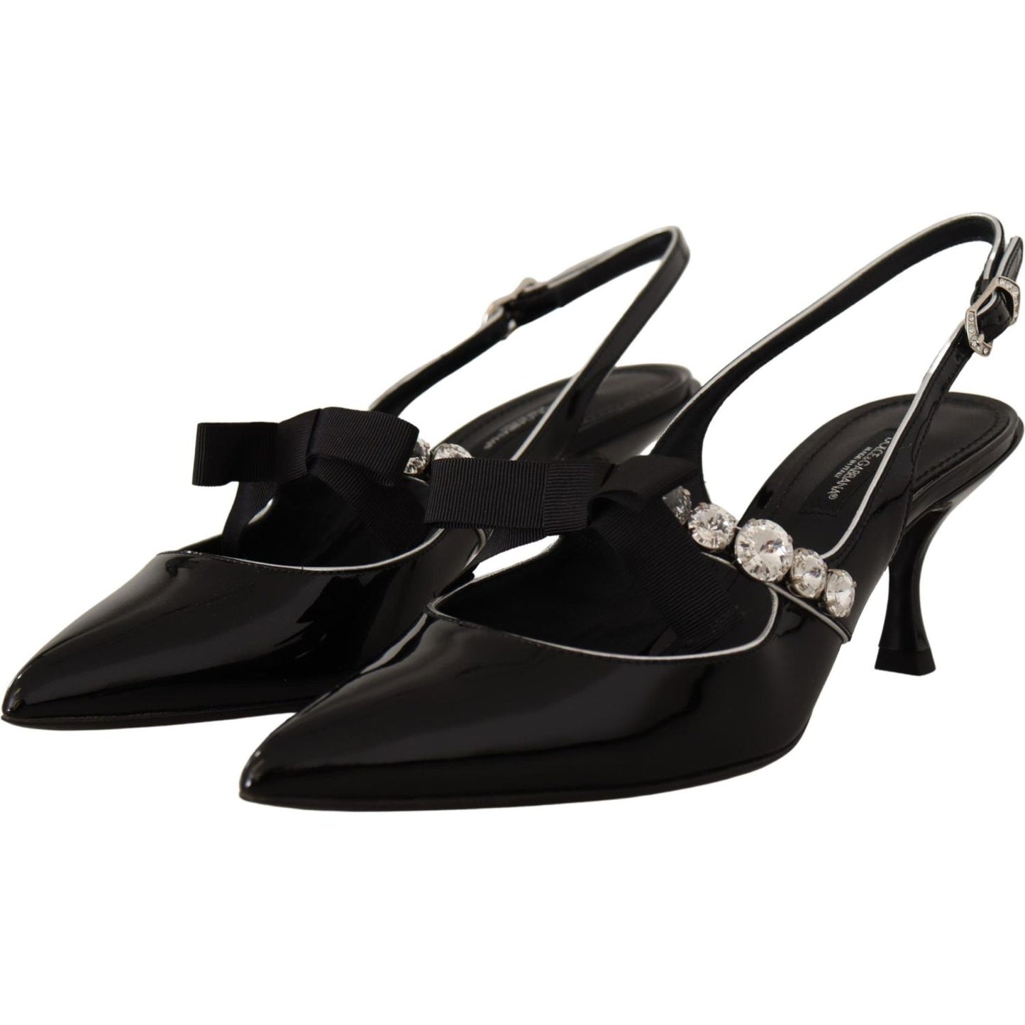 Dolce & Gabbana Elegant Crystal Slingback Heels Pump black-patent-leather-crystal-slingbacks-shoes