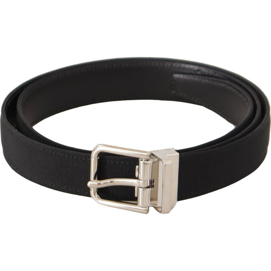 Dolce & Gabbana Elegant Black Canvas and Leather Belt black-canvas-silver-tone-metal-buckle-men-belt