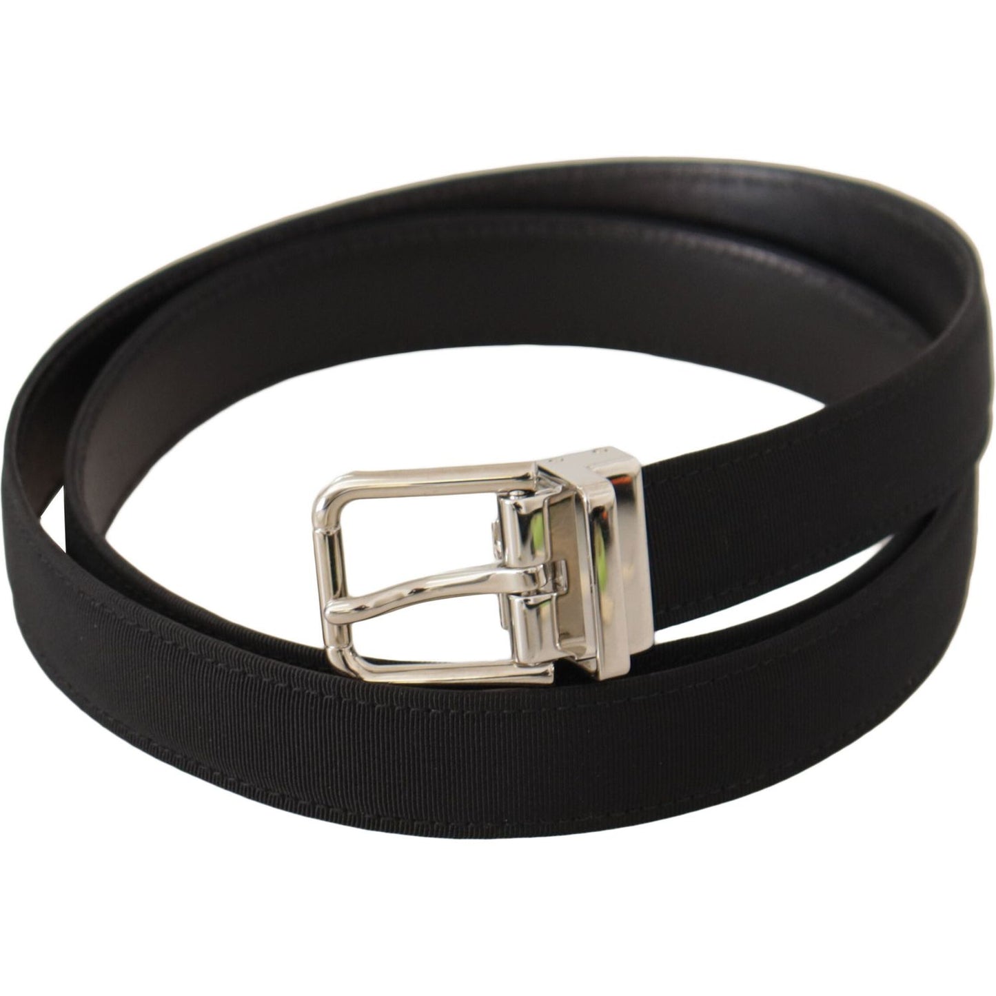 Dolce & Gabbana Elegant Black Canvas and Leather Belt black-canvas-silver-tone-metal-buckle-men-belt