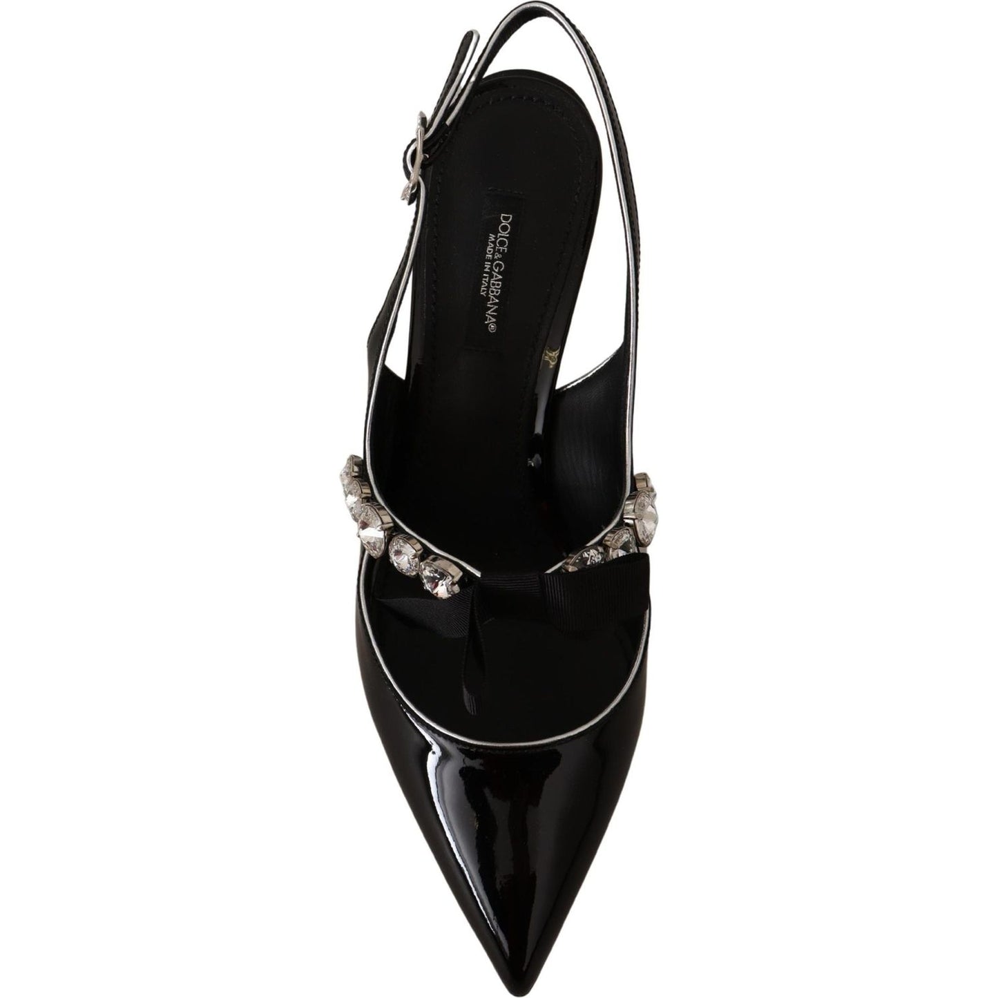 Dolce & Gabbana Elegant Crystal Slingback Heels Pump black-patent-leather-crystal-slingbacks-shoes