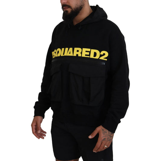 Dsquared² Black Cotton Hooded Printed Pullover Sweater black-cotton-hooded-printed-pullover-sweater