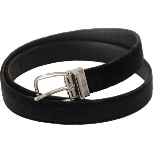Dolce & Gabbana Elegant Velvet Designer Belt with Logo Engraved Buckle black-velvet-silver-tone-logo-metal-buckle-belt-1