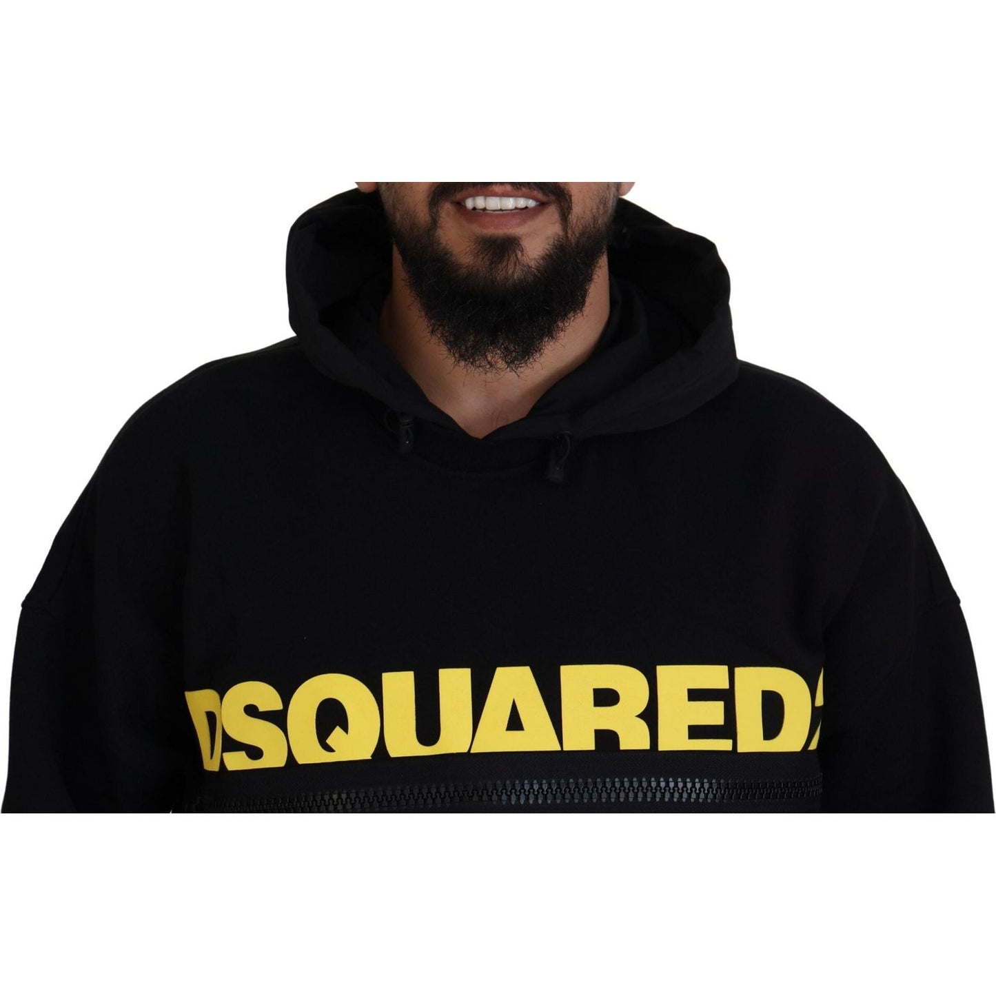 Dsquared² Black Cotton Hooded Printed Pullover Sweater black-cotton-hooded-printed-pullover-sweater
