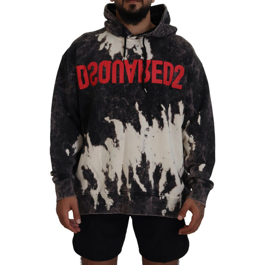 Dsquared² Gray Wash Hooded Printed Men Pullover Sweater gray-wash-hooded-printed-men-pullover-sweater
