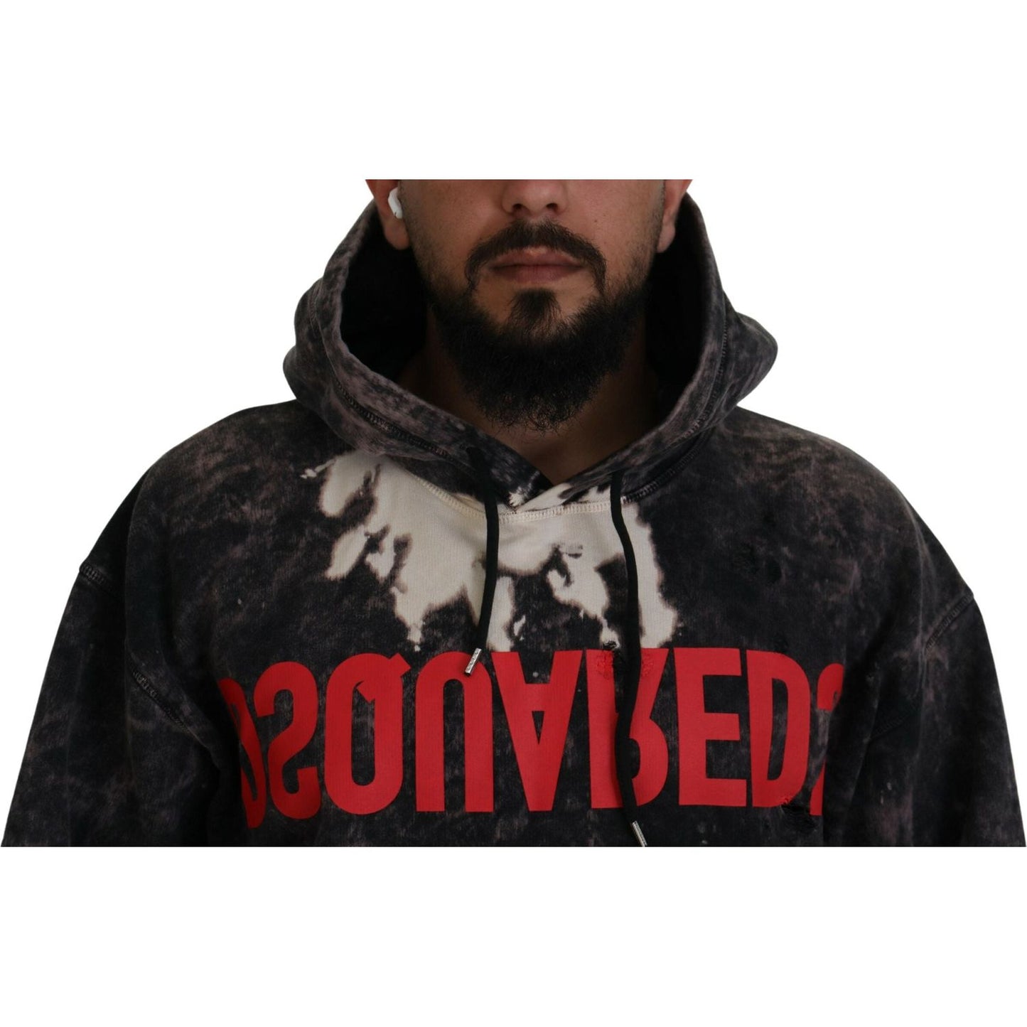 Dsquared² Gray Wash Hooded Printed Men Pullover Sweater gray-wash-hooded-printed-men-pullover-sweater