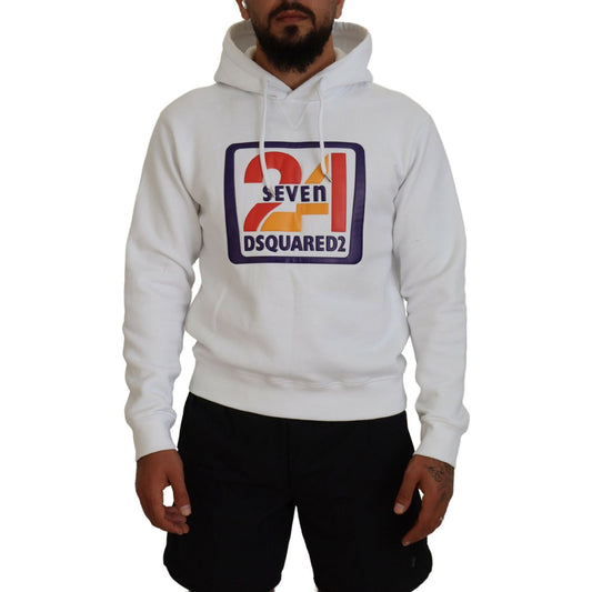 Dsquared² White Cotton Hooded Printed Men Pullover Sweater white-cotton-hooded-printed-men-pullover-sweater