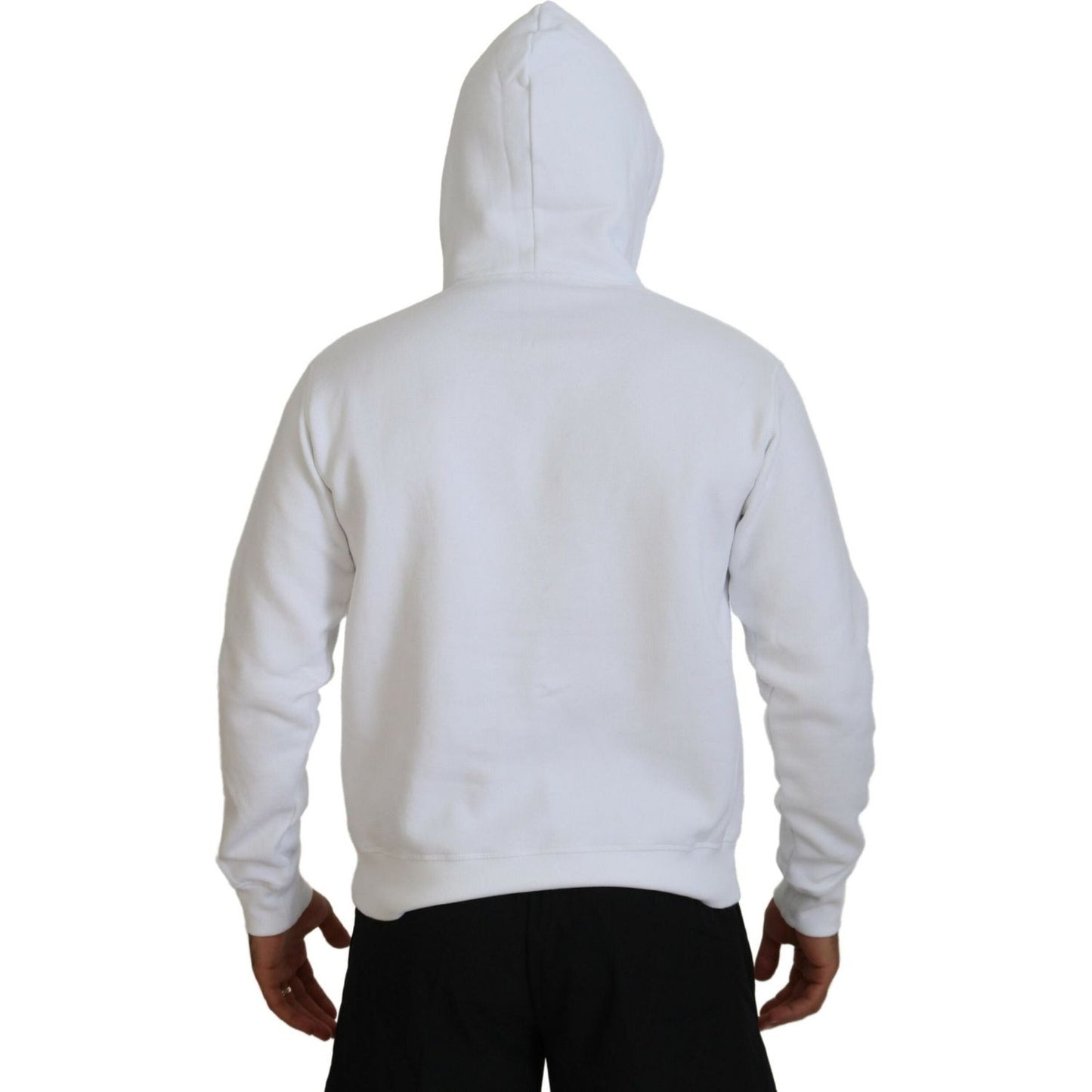 Dsquared² White Cotton Hooded Printed Men Pullover Sweater white-cotton-hooded-printed-men-pullover-sweater