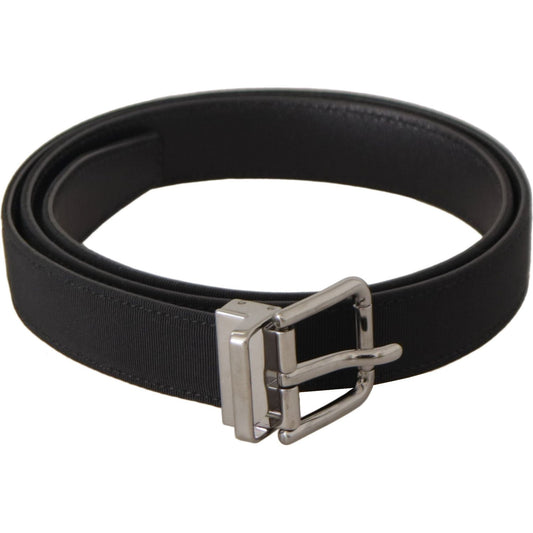 Dolce & Gabbana Elegant Black Leather Belt with Metal Buckle black-canvas-leather-silver-metal-buckle-belt