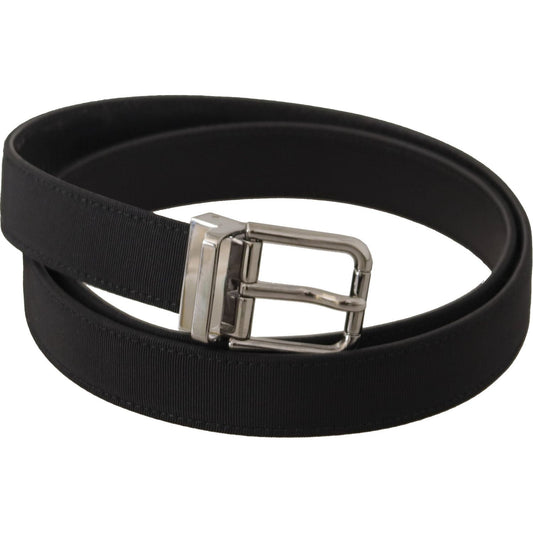 Dolce & Gabbana Elegant Black Leather Belt with Metal Buckle black-canvas-leather-silver-metal-buckle-belt