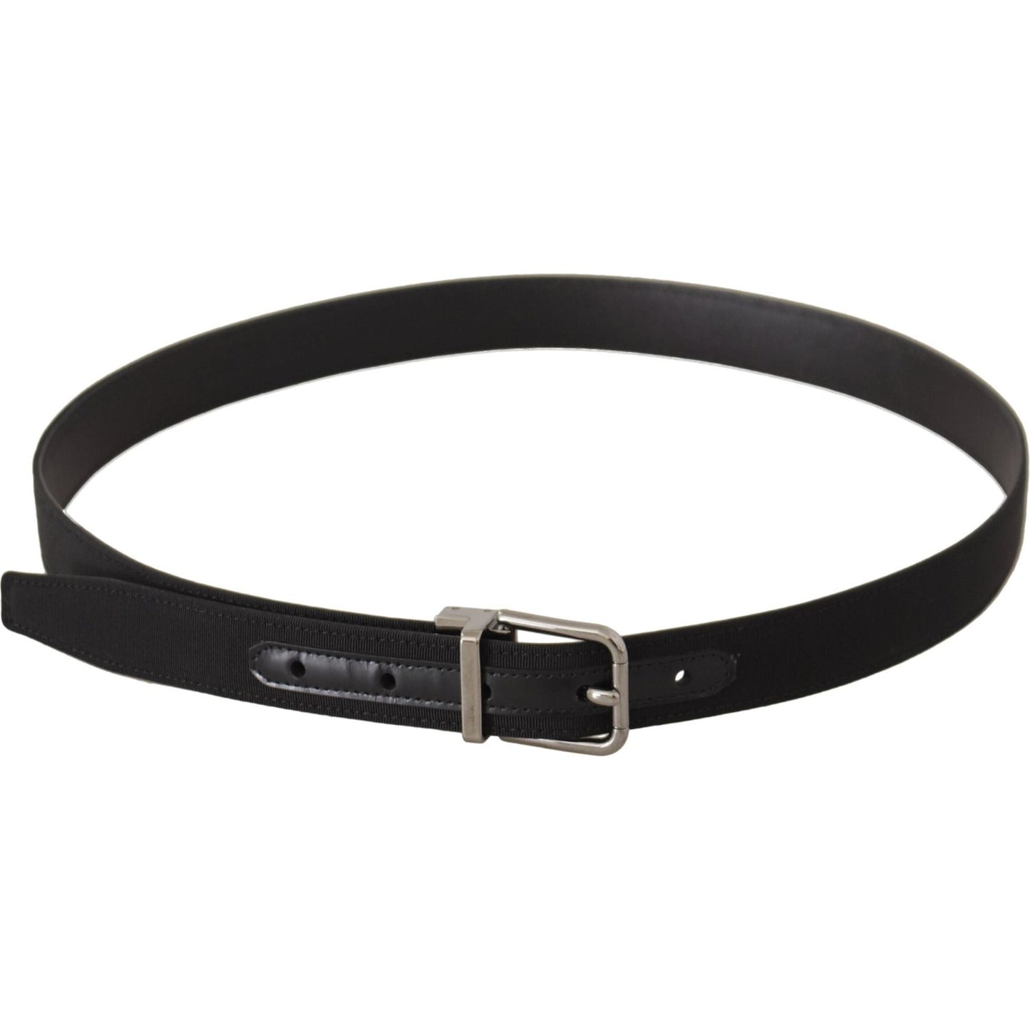 Dolce & Gabbana Elegant Black Leather Belt with Metal Buckle black-canvas-leather-silver-metal-buckle-belt IMG_0494-scaled-46596534-5ff.jpg