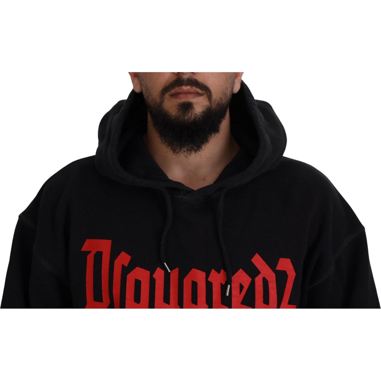 Dsquared² Black Cotton Hooded Printed Men Pullover Sweater black-cotton-hooded-printed-men-pullover-sweater-1