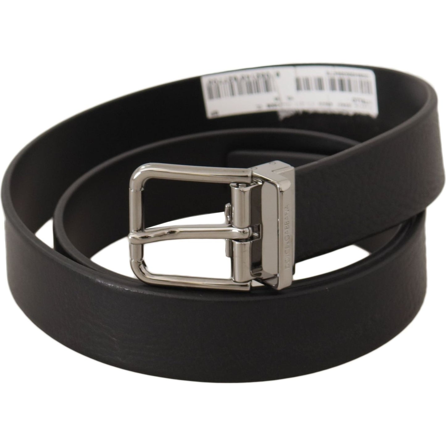 Dolce & Gabbana Elegant Black Leather Belt with Metal Buckle black-calf-leather-silver-tone-metal-buckle-belt-5
