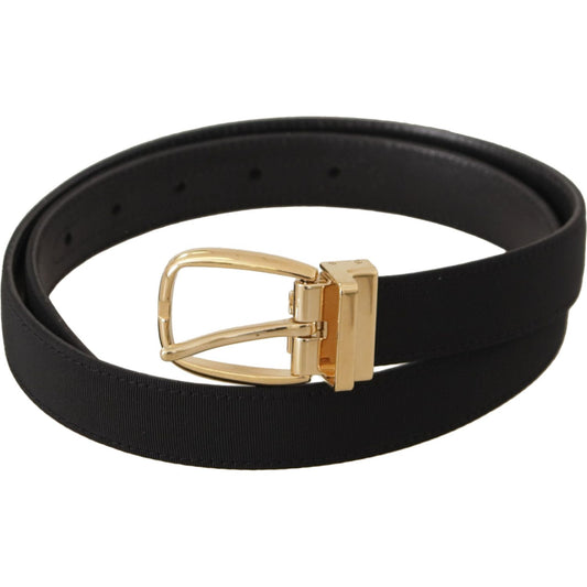 Dolce & Gabbana Elegant Black Leather Belt black-canvas-leather-gold-metal-buckle-belt
