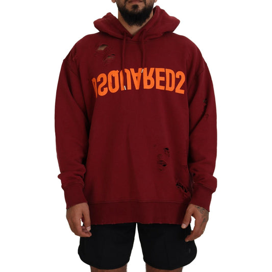 Dsquared²Maroon Cotton Tattered Hooded Printed Pullover SweaterMcRichard Designer Brands£319.00