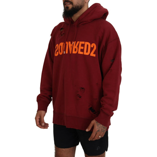 Dsquared²Maroon Cotton Tattered Hooded Printed Pullover SweaterMcRichard Designer Brands£319.00