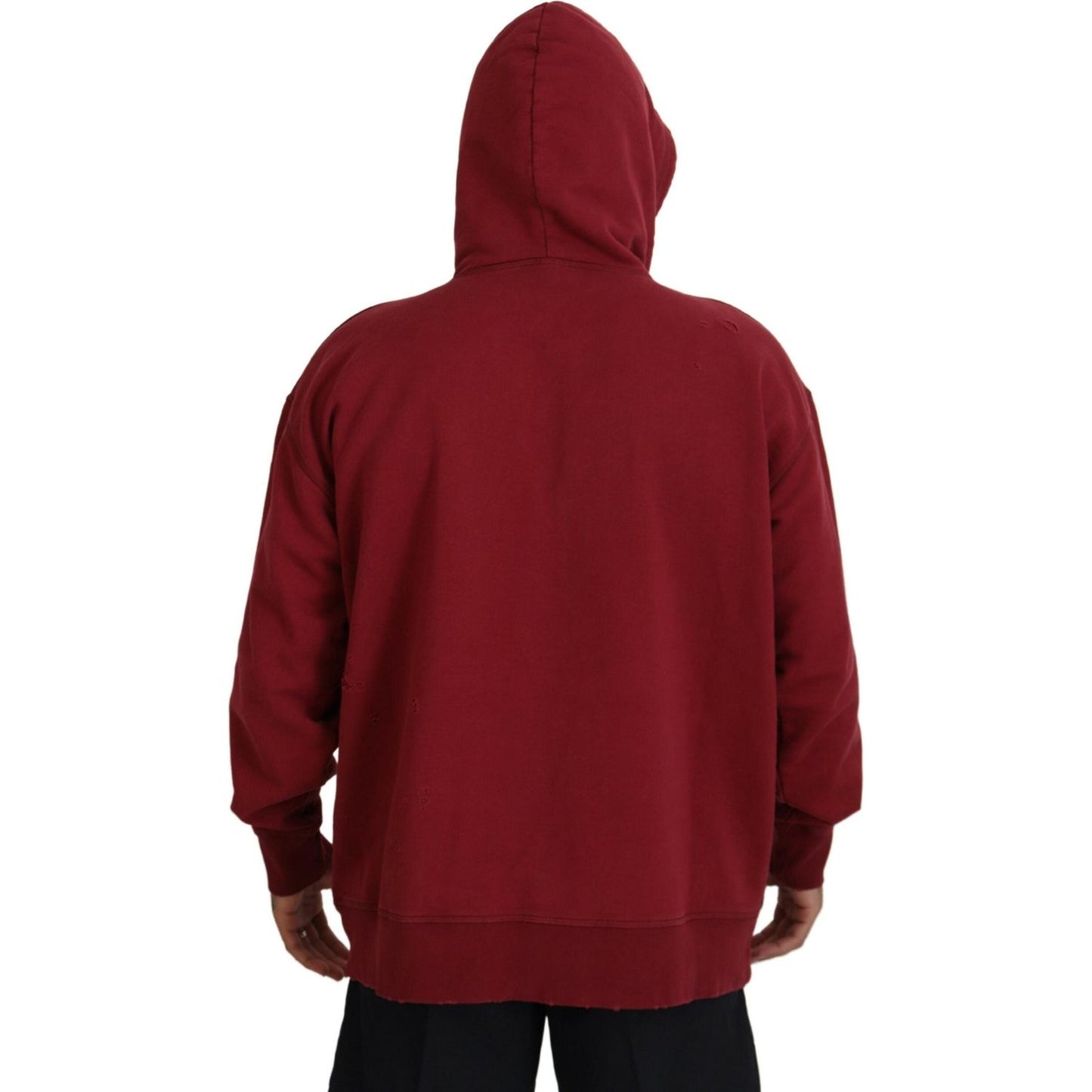 Dsquared² Maroon Cotton Tattered Hooded Printed Pullover Sweater maroon-cotton-tattered-hooded-printed-pullover-sweater