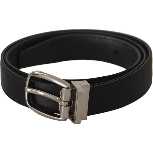 Dolce & Gabbana Elegant Silk Leather Belt with Logo Buckle black-calf-leather-silver-logo-metal-buckle-belt