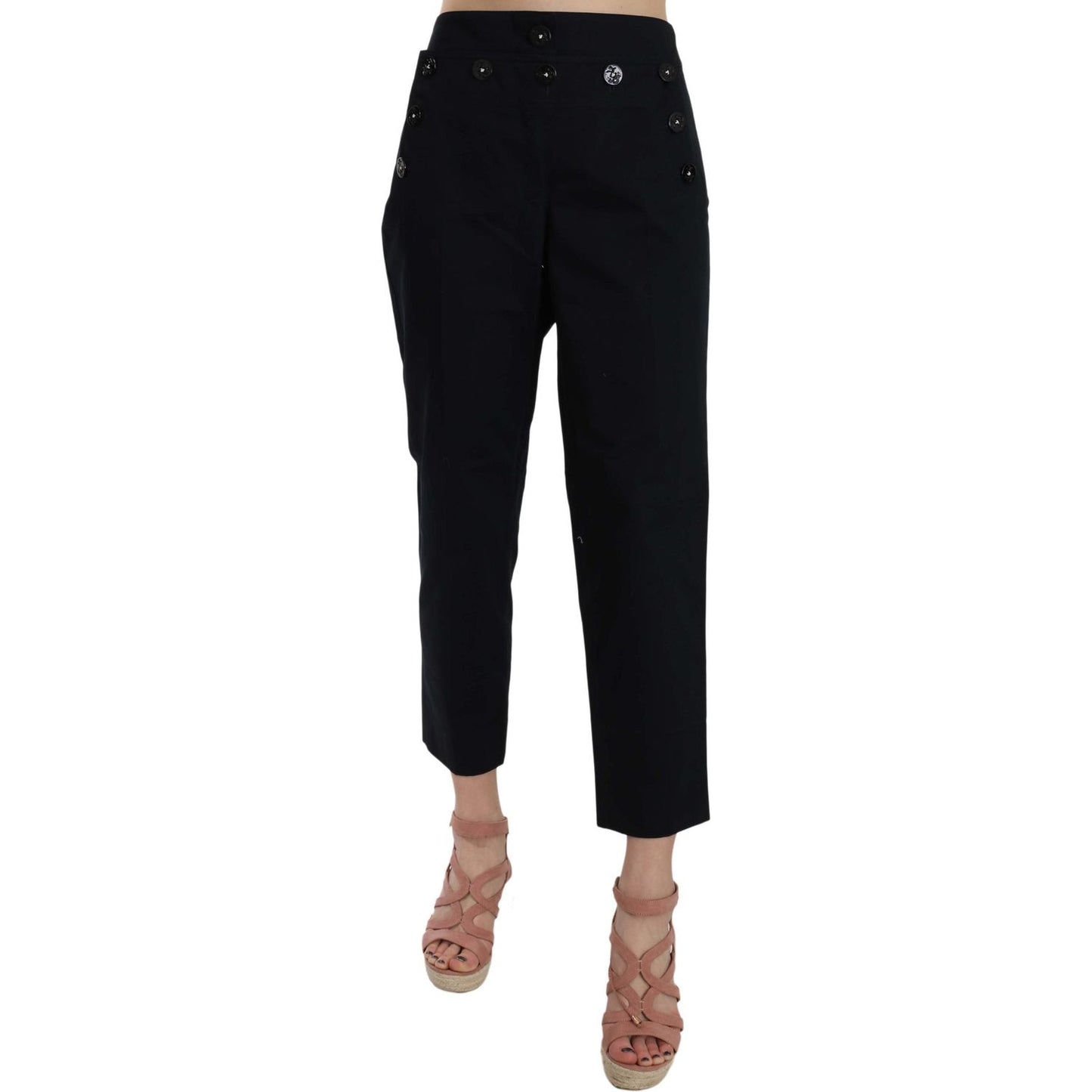 Dolce & Gabbana Chic Black Cotton Trousers Jeans & Pants black-cropped-front-button-embellished-pants