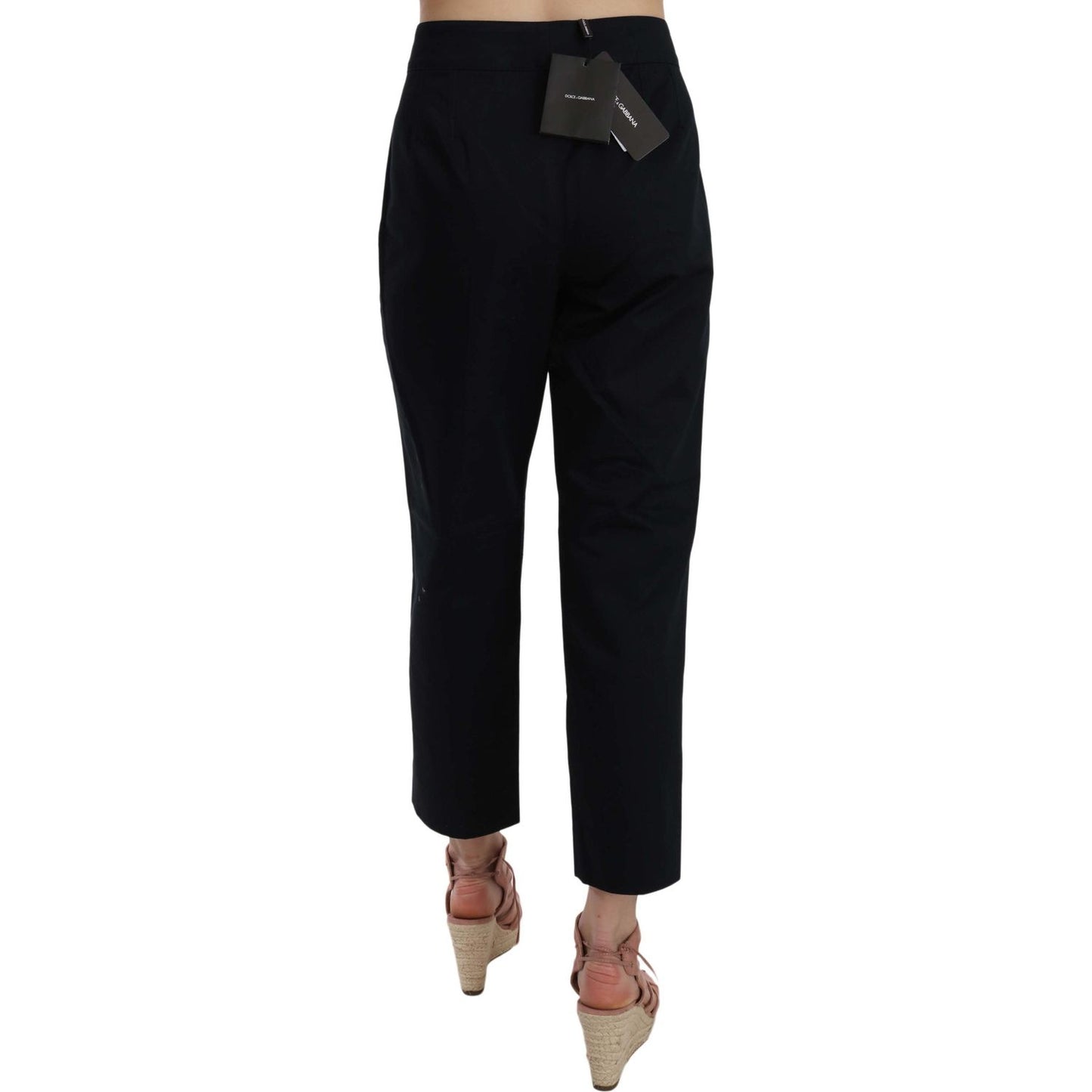 Dolce & Gabbana Chic Black Cotton Trousers Jeans & Pants black-cropped-front-button-embellished-pants