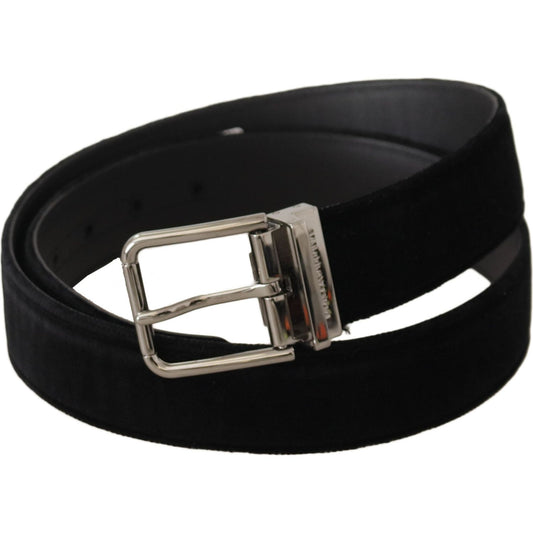 Dolce & Gabbana Sophisticated Velvet Leather Belt black-velvet-silver-logo-engraved-metal-buckle-belt