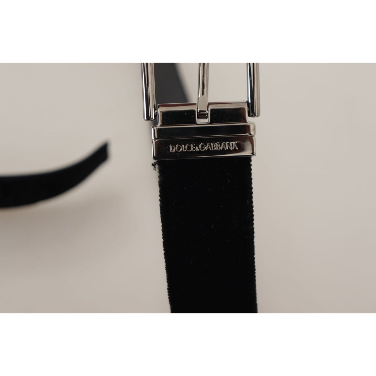 Dolce & Gabbana Sophisticated Velvet Leather Belt black-velvet-silver-logo-engraved-metal-buckle-belt
