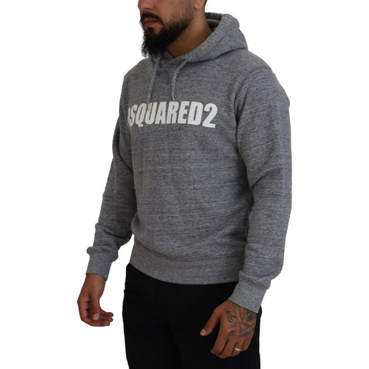 Dsquared² Gray Cotton Hooded Logo Print Men Pullover Sweater gray-cotton-hooded-logo-print-men-pullover-sweater