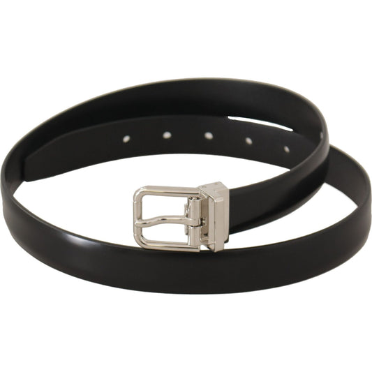 Dolce & Gabbana Elegant Black Leather Belt with Metal Buckle black-calf-leather-silver-metal-logo-buckle-belt