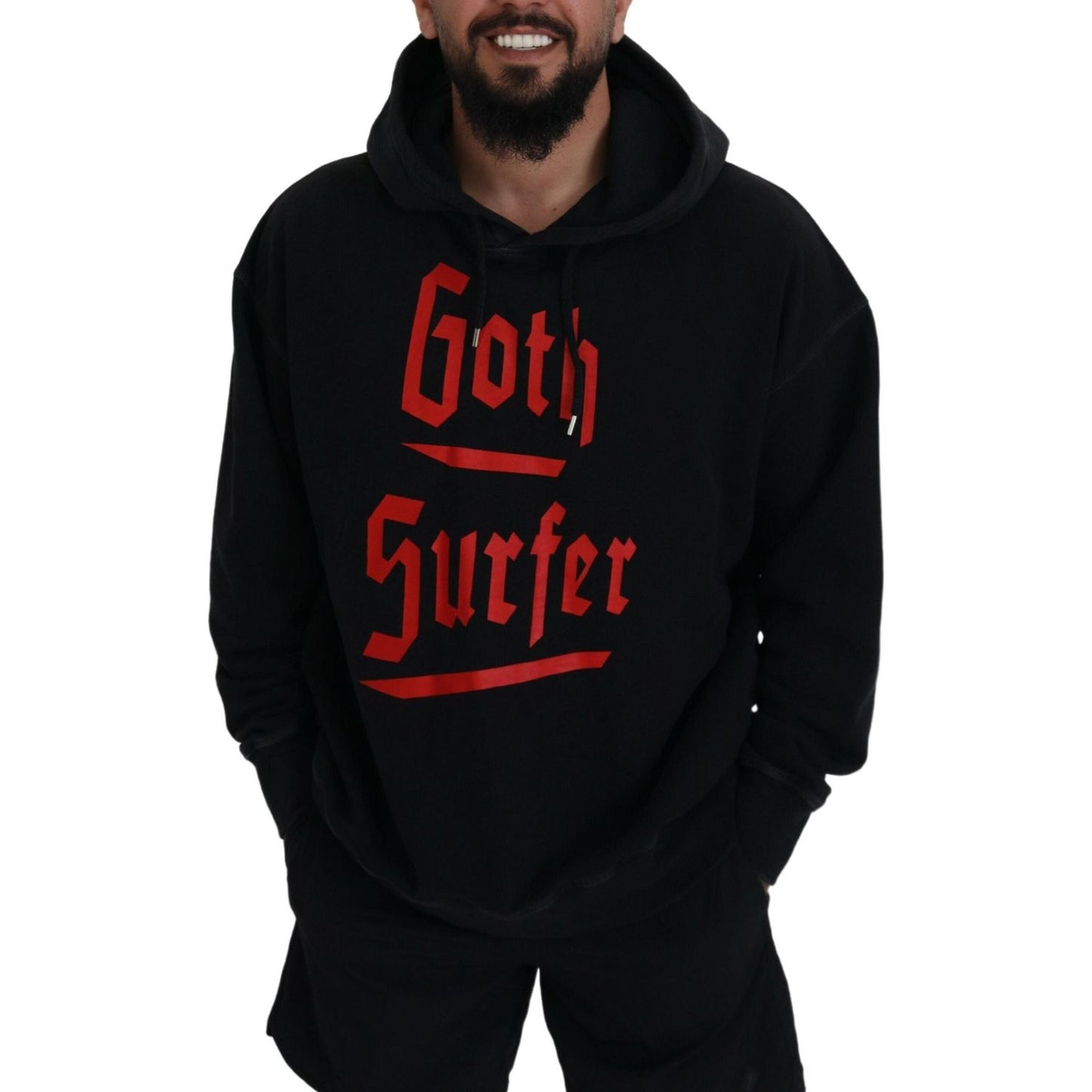 Dsquared² Black Cotton Hooded Printed Men Pullover Sweater black-cotton-hooded-printed-men-pullover-sweater