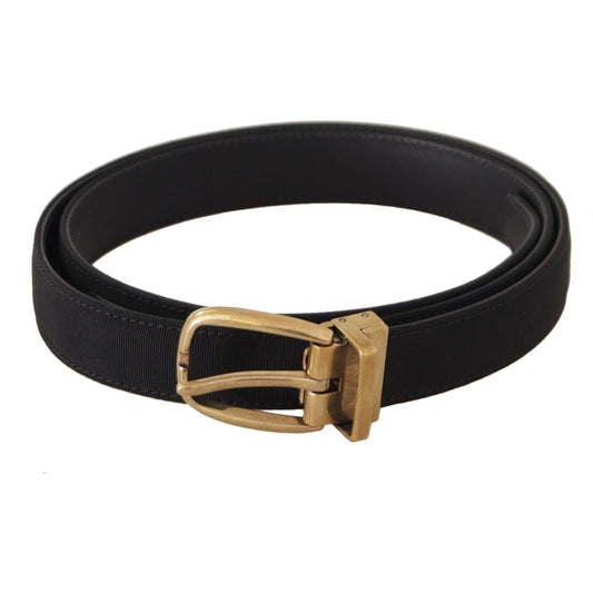 Dolce & Gabbana Elegant Black Canvas-Leather Men's Belt black-grosgrain-canvas-gold-metal-buckle-belt IMG_0596-825c99a7-aa3.jpg