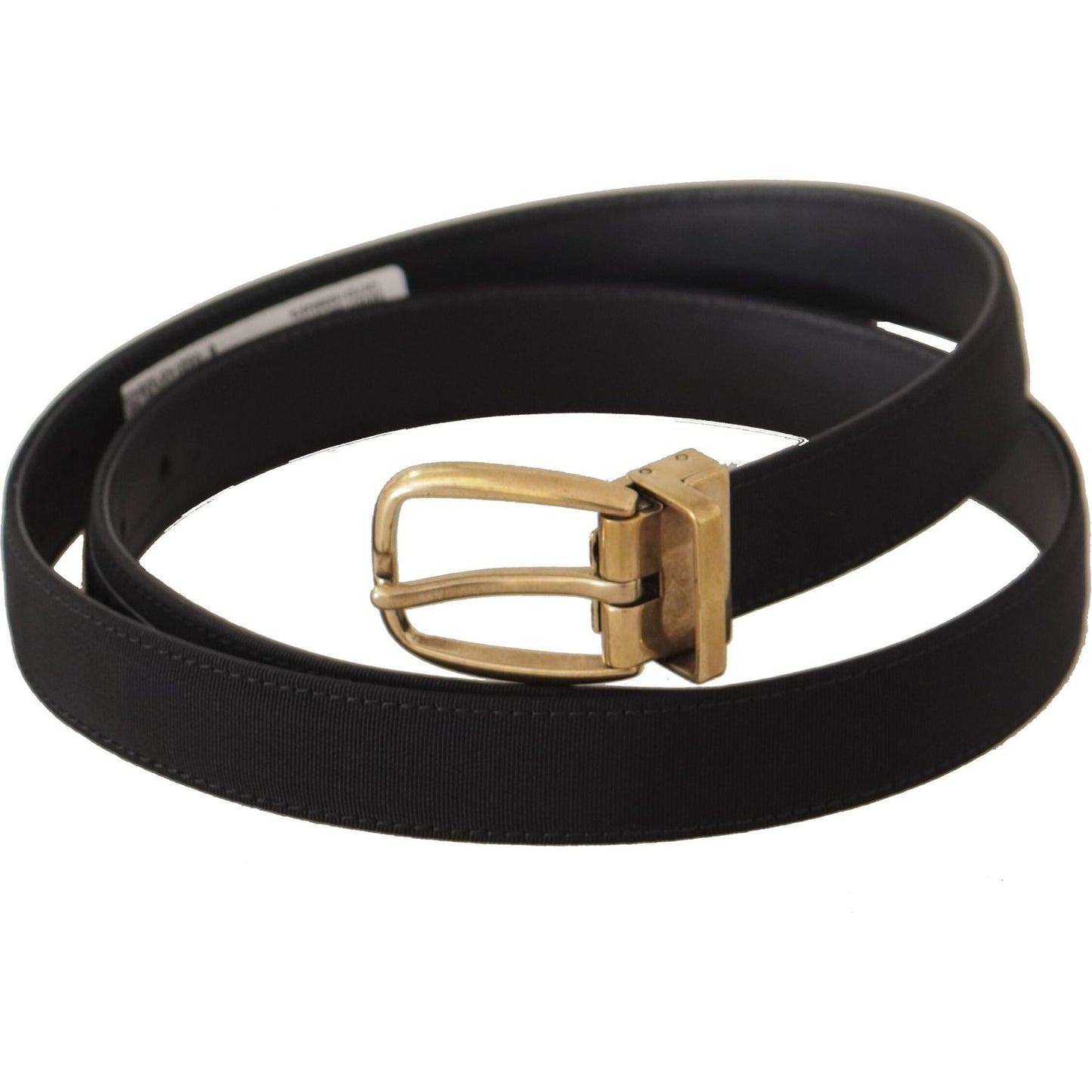 Dolce & Gabbana Elegant Black Canvas-Leather Men's Belt black-grosgrain-canvas-gold-metal-buckle-belt