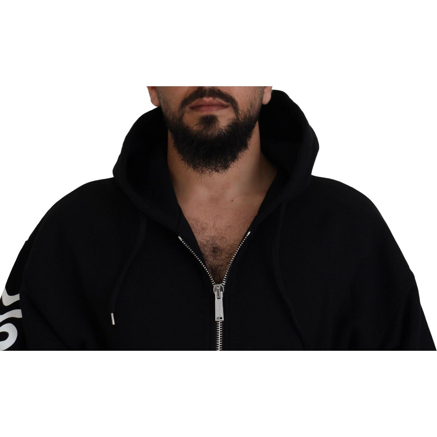 Dsquared² Black Hooded Full Zip Printed Sleeves Sweater black-hooded-full-zip-printed-sleeves-sweater