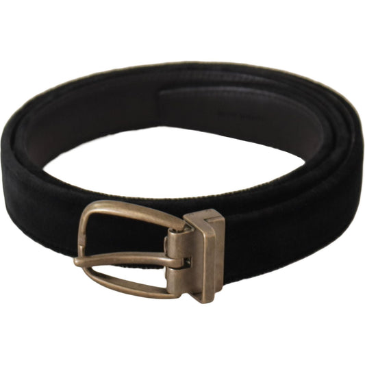 Dolce & Gabbana Elegant Black Leather Designer Belt black-alta-sartoria-velvet-gold-metal-buckle-belt