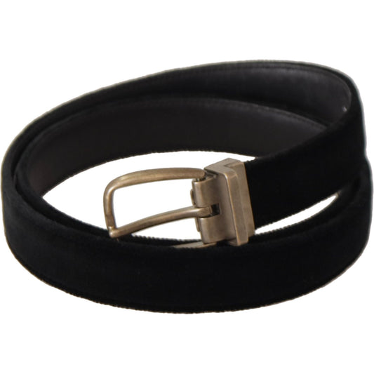 Dolce & Gabbana Elegant Black Leather Designer Belt black-alta-sartoria-velvet-gold-metal-buckle-belt IMG_0620-becc9f0e-202.jpg