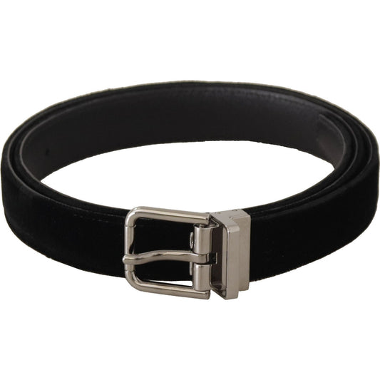 Dolce & Gabbana Elegant Velvet Designer Belt black-velvet-silver-tone-logo-metal-buckle-belt-2
