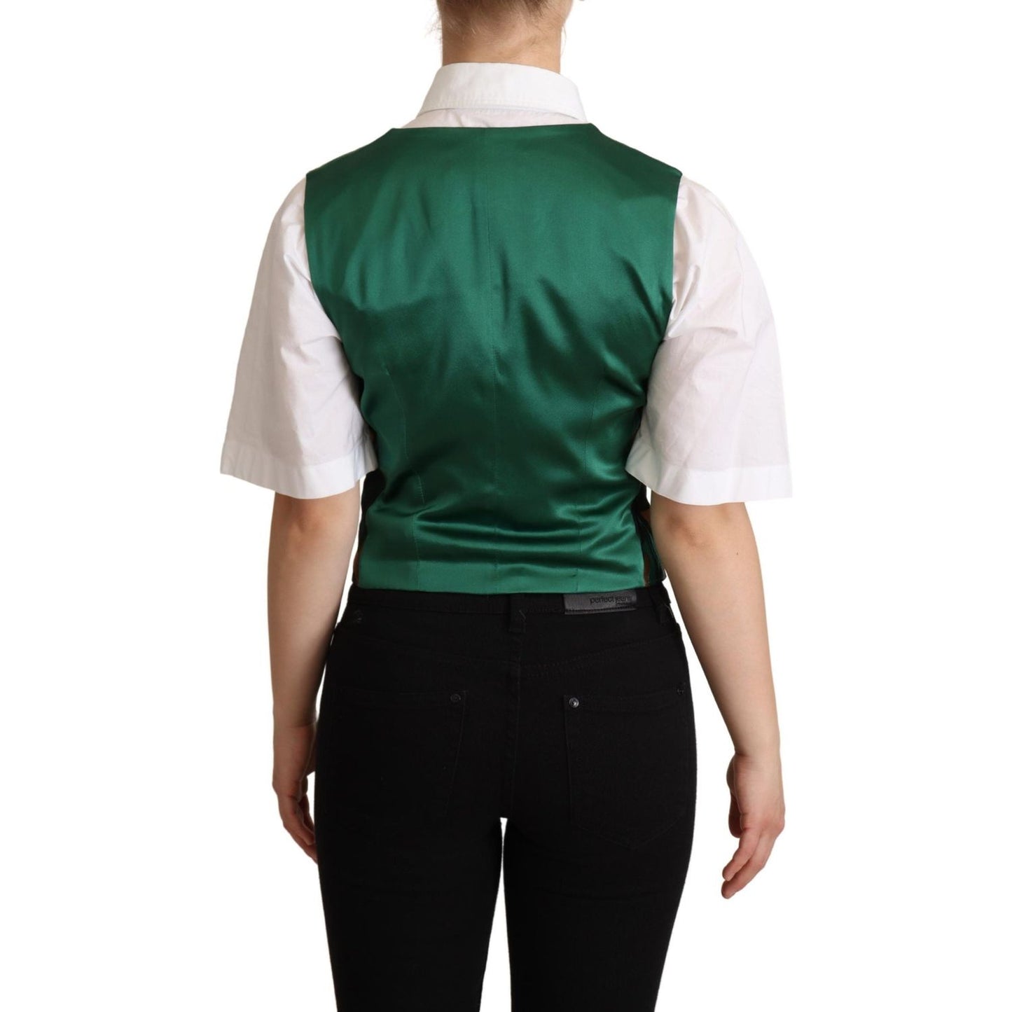 Dolce & Gabbana Elegant Green Leaf Print Waistcoat elegant-green-leaf-print-waistcoat