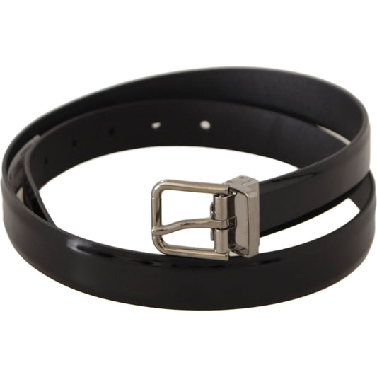 Dolce & Gabbana Elegant Black Leather Belt with Metal Buckle black-calf-leather-silver-tone-metal-buckle-belt-6