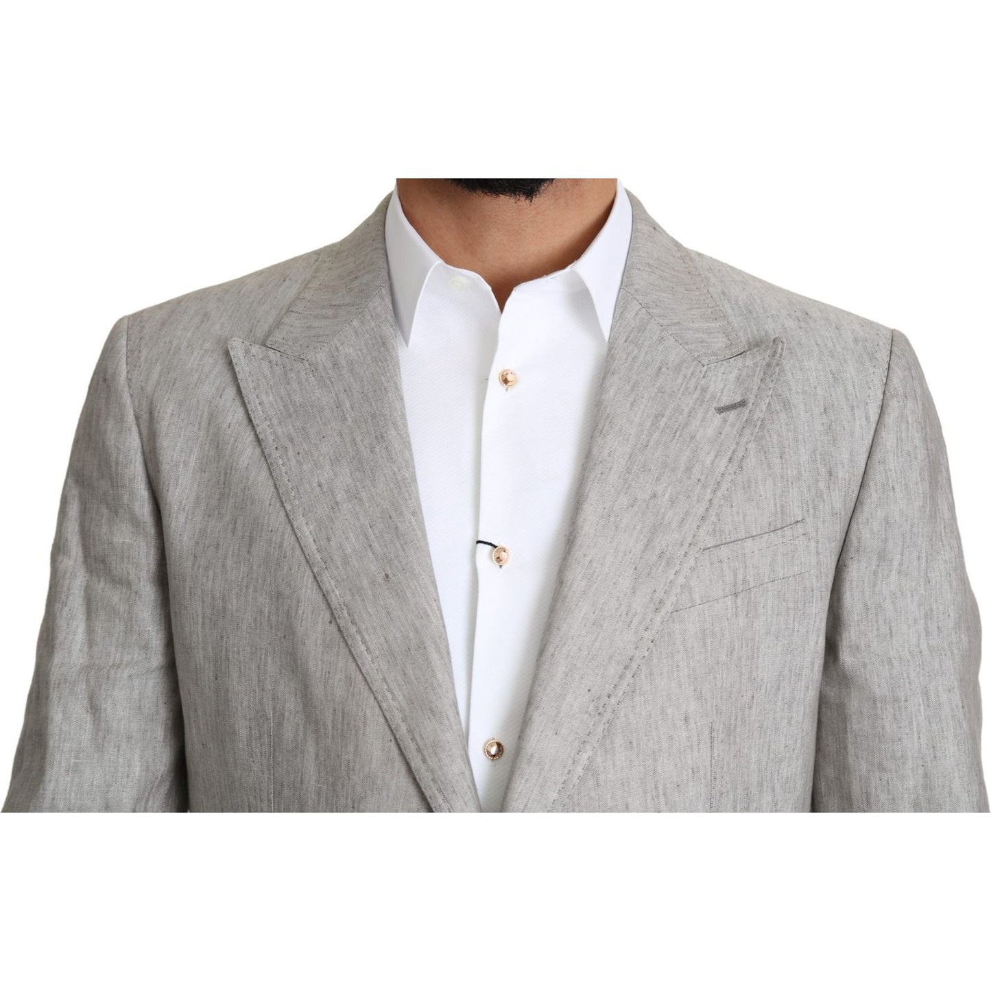 Dolce & Gabbana Elegant Slim Fit Gray Linen-Silk Suit gray-single-breasted-2-piece-linen-napoli-suit