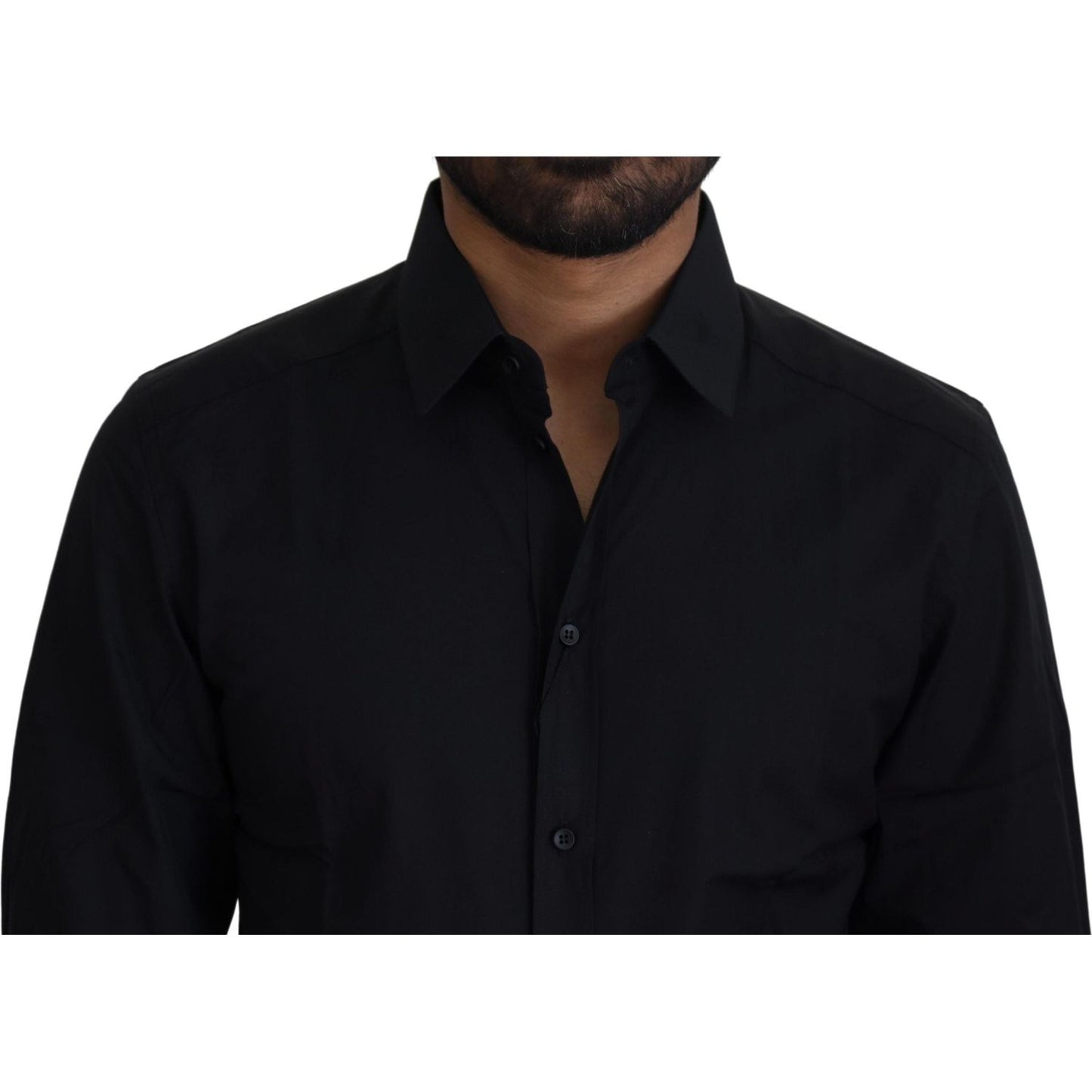 Dolce & Gabbana Chic Black Cotton Dress Shirt black-cotton-slim-fit-formal-dress-gold-shirt-1