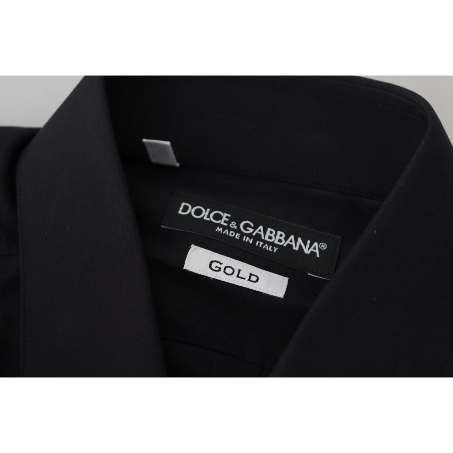 Dolce & Gabbana Elegant Slim Fit Black Cotton Dress Shirt black-cotton-slim-fit-formal-dress-gold-shirt
