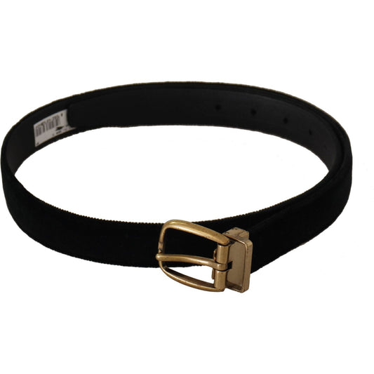 Dolce & Gabbana Chic Velvet Elegance Belt black-velvet-leather-gold-tone-metal-buckle-belt