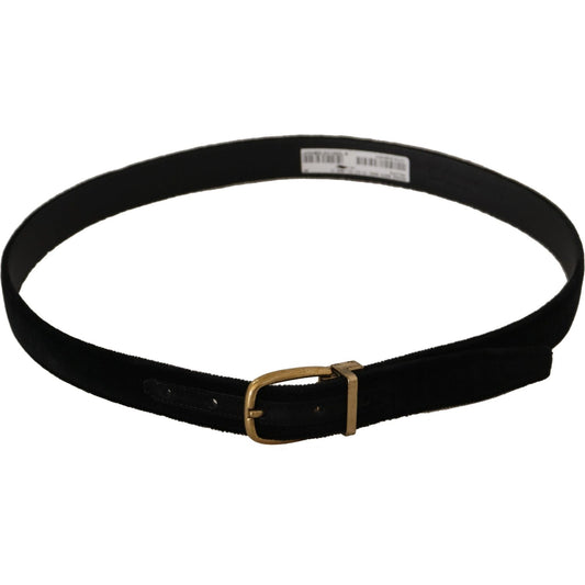 Dolce & Gabbana Chic Velvet Elegance Belt black-velvet-leather-gold-tone-metal-buckle-belt