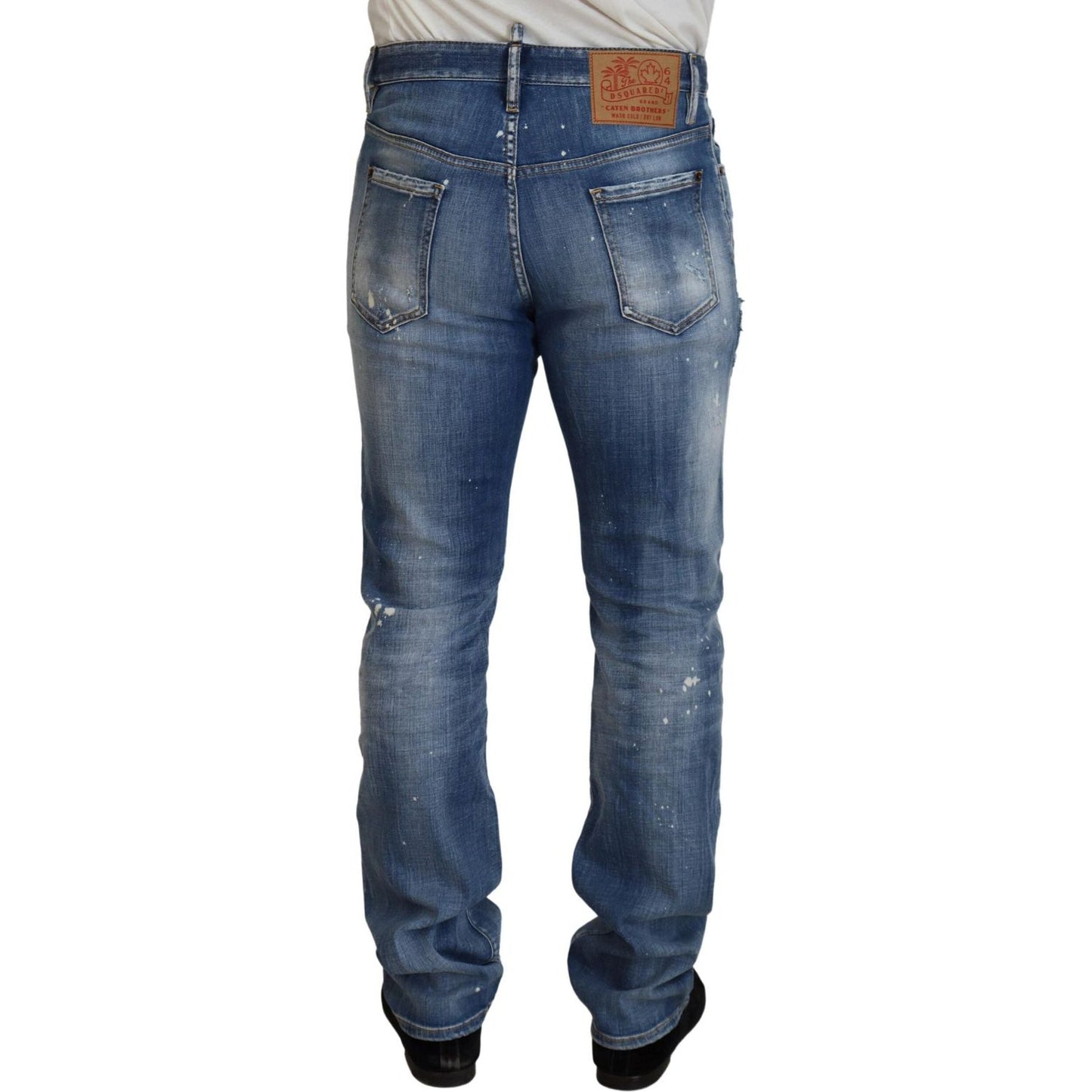 Dsquared² Blue Washed Tattered Straight Fit Casual Denim Jeans blue-washed-tattered-straight-fit-casual-denim-jeans