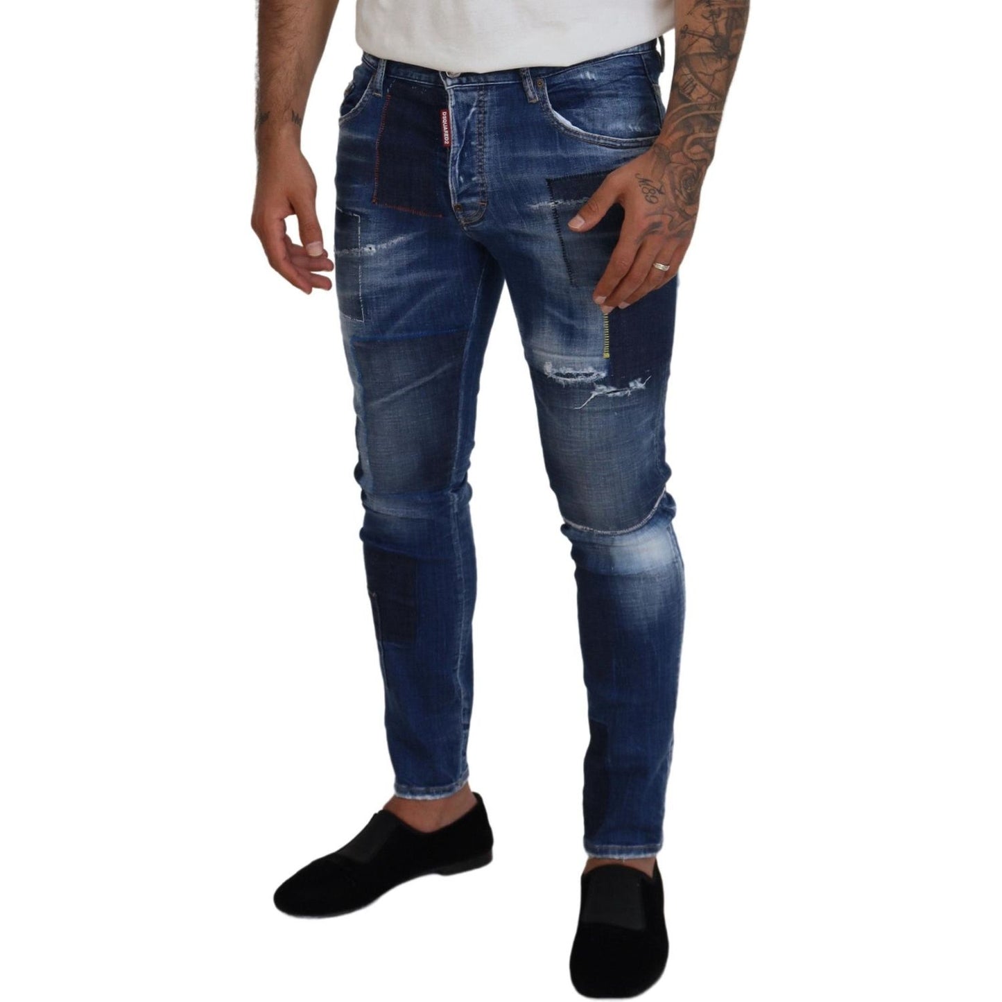 Dsquared² Blue Washed Patchwork Skinny Men Denim Jeans blue-washed-patchwork-skinny-men-denim-jeans