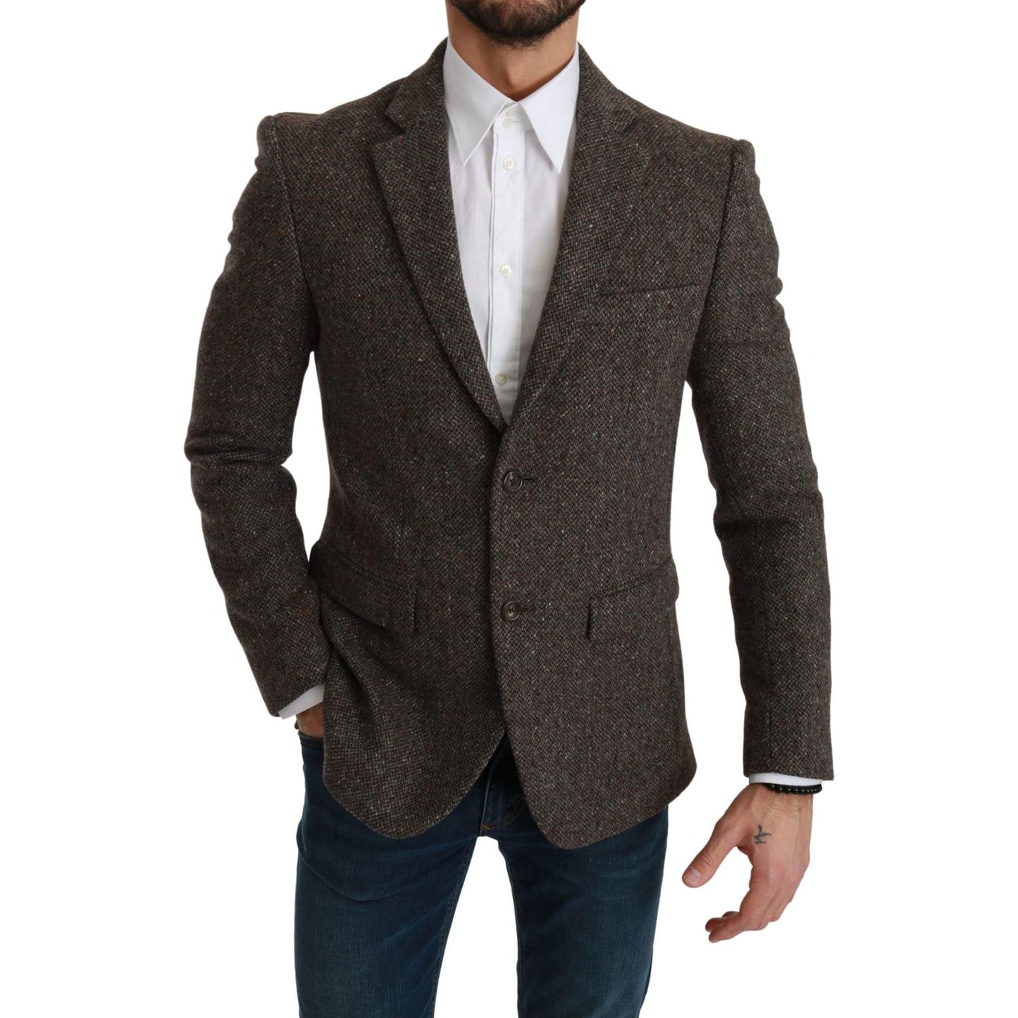 Dolce & Gabbana Elegant Brown Slim Fit Wool Blend Blazer brown-jacket-formal-coat-wool-blazer