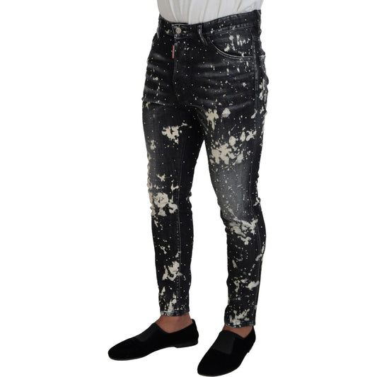 Dsquared² Gray Wash White Splash Print Skinny Denim Jeans gray-wash-white-splash-print-skinny-denim-jeans
