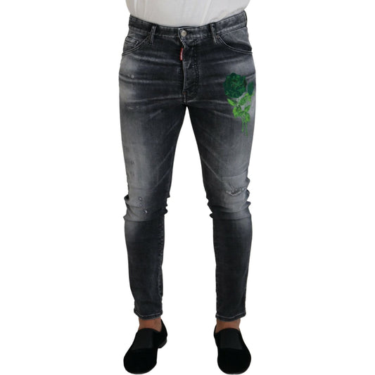 Dsquared² Gray Washed Green Print Skinny Casual Denim Jeans gray-washed-green-print-skinny-casual-denim-jeans
